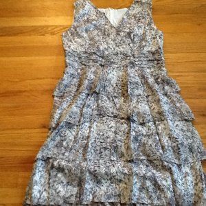 Gray/White Speckled Tiered Ruffle Dress